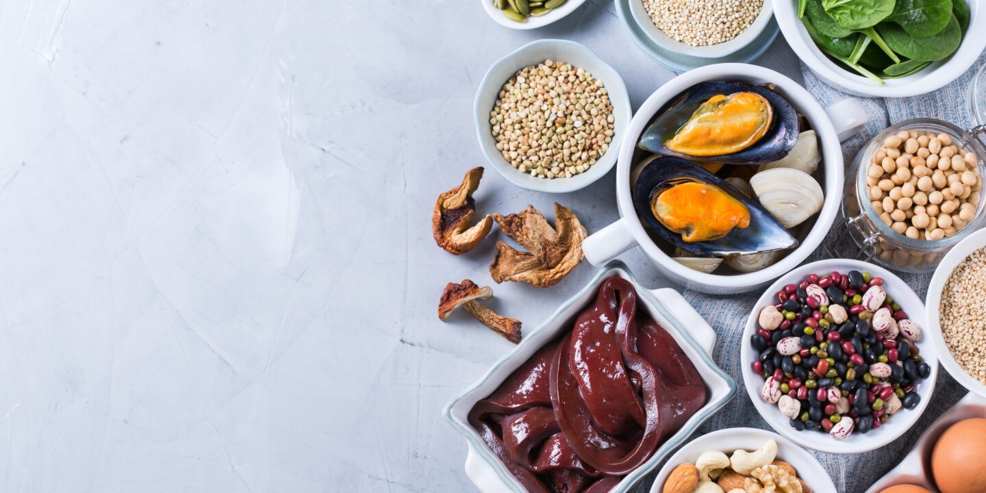 Foods high in iron, healthy dieting eating concept